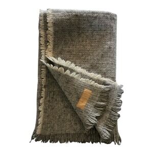 Vintage Woolmark Wool Gray Fringe Throw Blanket 65x54 Made Australia Soft Cozy